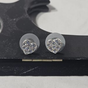 Monet Silver-Tone  Heart Stud Earrings